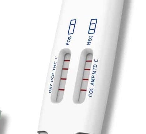 Close-up of the test reading windows showing the printed lane labels and the result lines.